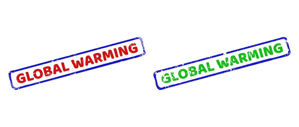 GLOBAL WARMING Bicolor Rough Rectangle Watermarks with Corroded Styles Stock Illustration