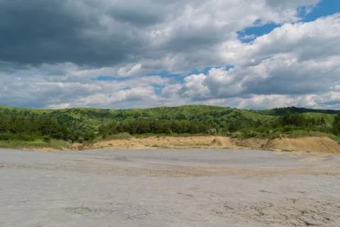 Global warming causes dramatic climate change - green area turns into arid so Stock Photos