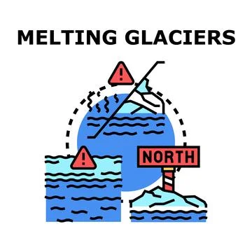 Global warming causing extreme melting glaciers and rising sea level Stock Illustration
