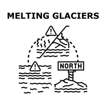 Global warming causing extreme melting glaciers and rising sea level Stock Illustration