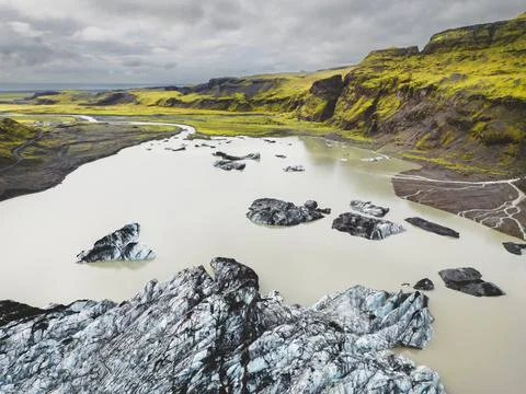 Global warming causing glaciers to melt - aerial view from drone Stock Photos