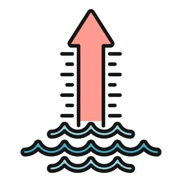 Global warming causing sea level rising icon Stock Illustration