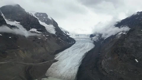 Global Warming / Climate Change causing melting of glacier at Columbia Icefields Stock Footage 248009600