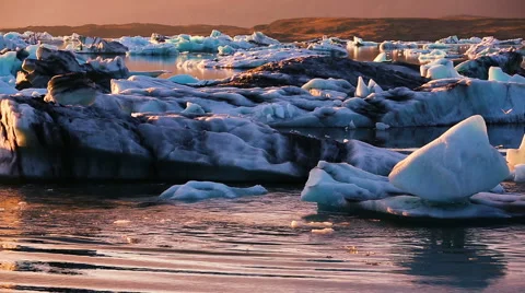 Global Warming Climate Change Concept. Icebergs in Glacier Lagoon. Stock Footage 52085035