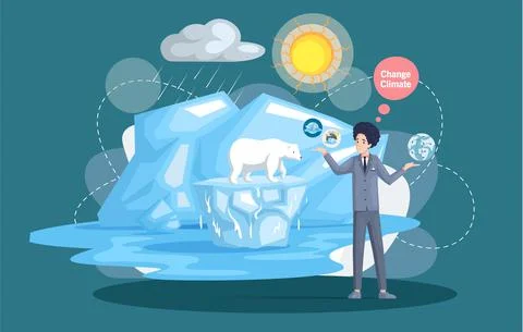 Global warming, climate change concept. Polar bear on ice floe sea level rise Stock Illustration