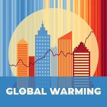 Global warming, climate change concept with city buildings on sunset half dro Stock Illustration