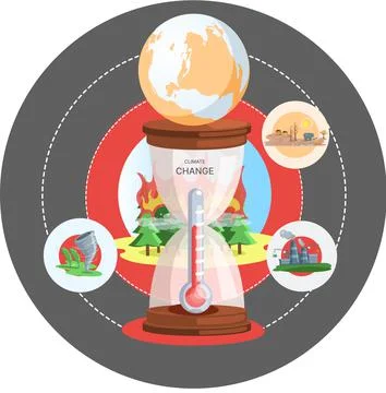 Global warming, climate change metaphor, natural disaster, deforestation, global Stock Illustration