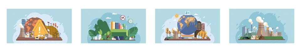 Global warming, climate change, plastic pollution and ecology problems Stock-Illustration