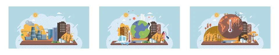 Global warming, climate change, plastic pollution and ecology problems Stock Illustration