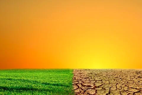 Global warming concept image showing the effects of dry land on the changing  Stock Photos