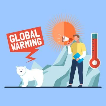 Global warming concept. Increasing earth temperature. Polar bear on melting ice Stock Illustration