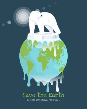 Global warming concept. Polar bear on iceberg on Earth globe. Vector illustra Stock Illustration