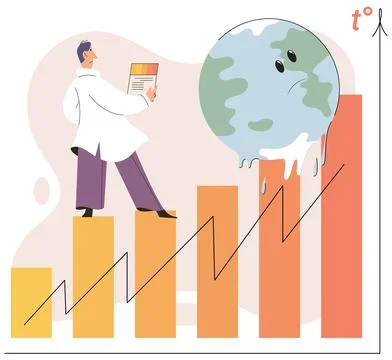 Global warming concept. Scientist studies rising temperatures on planet Earth Ilustración de archivo