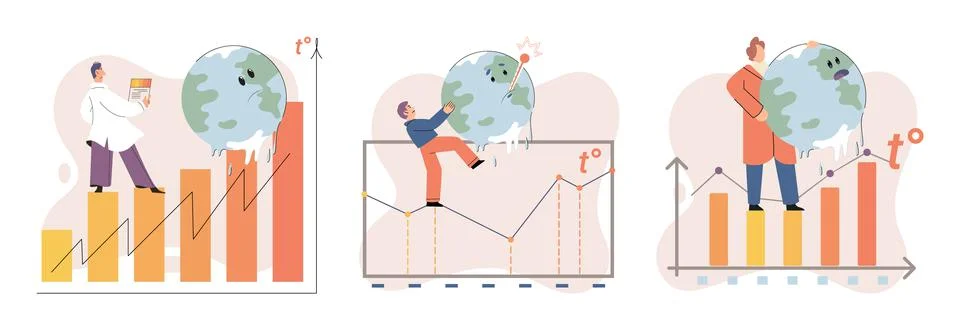 Global warming concept. Scientist studies rising temperatures on planet Earth Ilustración de archivo