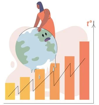 Global warming concept. Scientist studies rising temperatures on planet Earth Illustrazione stock