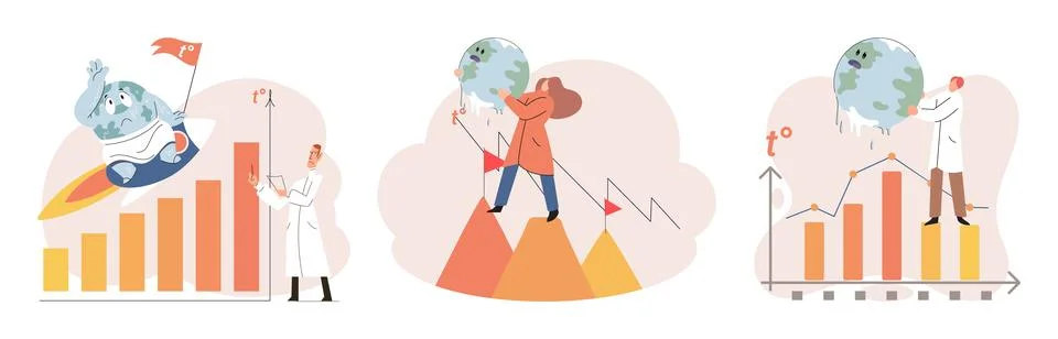 Global warming concept. Scientist studies rising temperatures on planet Earth Ilustración de archivo