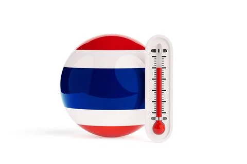 Global Warming Concept. Thermometer And Glossy Thai Flag Sphere. 3d Rendering Stock Illustration