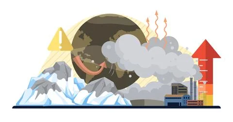 Global warming. Contamination, ink staining pages atmospheric purity, narrates Stock Illustration