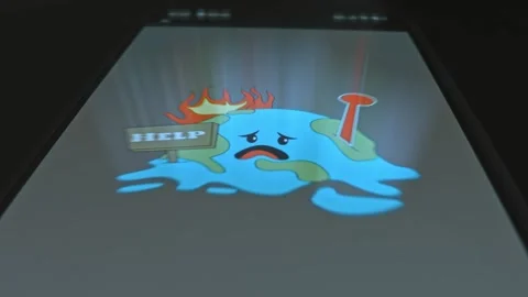 Global Warming Earth needs help, graphic presentation on smartphone Stock Footage 303570998