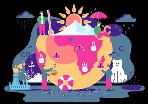 Global warming. Earth polluted by human activity. High temperature of the planet Stock Illustration