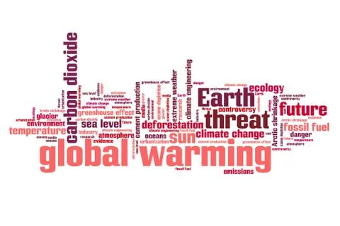Global warming environmental issues and concepts word cloud illustration. Wor Stock Illustration