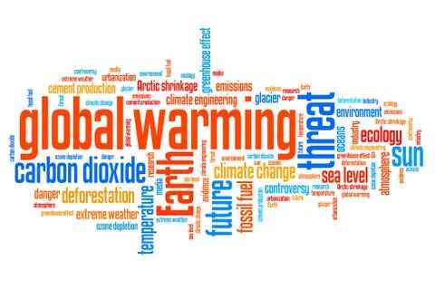 Global warming environmental issues and concepts word cloud illustration. Wor Stock Illustration