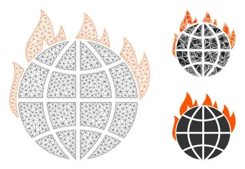Global Warming Fire Vector Mesh Wire Frame Model and Triangle Mosaic Icon イラスト素材