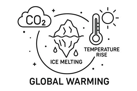 Global warming ice melting co2 emissions temperature rise sun Ilustración de archivo