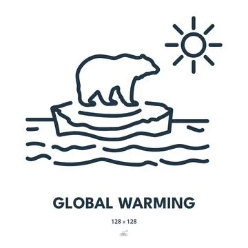 Global Warming Icon. Climate, Temperature, Ecology. Editable Stroke Stock Illustration
