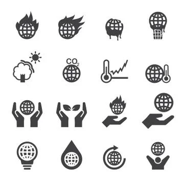 Global warming icons Stock Illustration