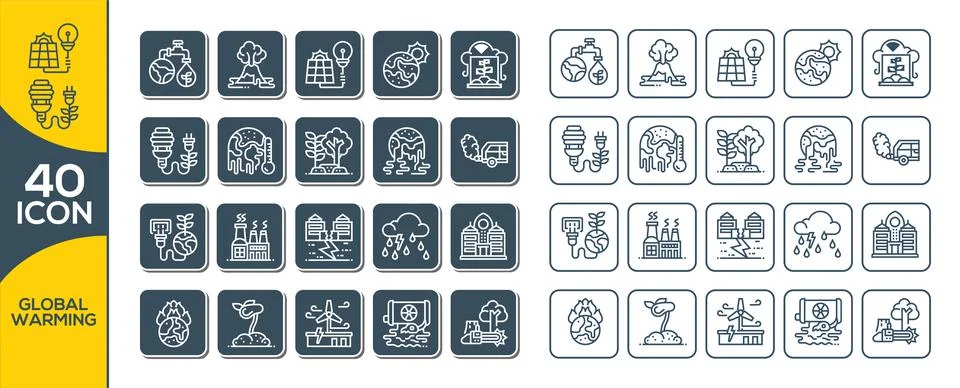 Global warming icons, mono vector symbols. Climate change or global warming e 스톡 일러스트