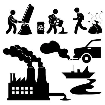 Global Warming Illegal Pollution Destroying Green Environment Concept Icon Illustrazione stock