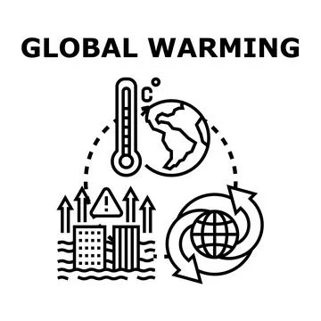 Global warming impacting earth causing environmental problems Stock Illustration