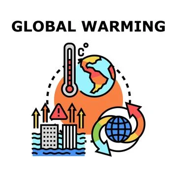 Global warming impacting earth causing environmental problems Stock Illustration