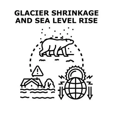 Global warming impacting glaciers causing sea level rise Stock Illustration
