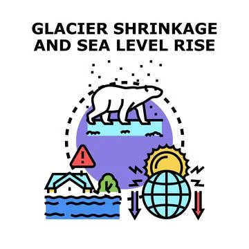 Global warming impacting glaciers causing sea level rise Stock Illustration