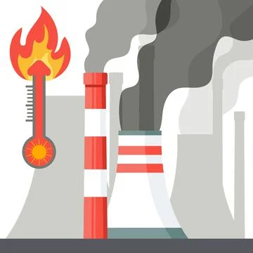 Global warming. The increase in air temperature. Greenhouse gas emissions int Stock Illustration