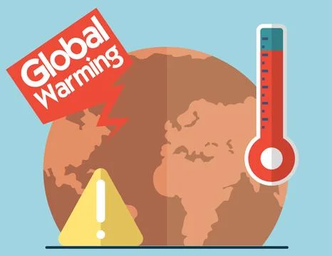 Global warming, increase in temperature of planet. Ecological catastrophy, human Stock Illustration