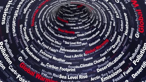 GLOBAL WARMING Keywords Animation on Tunnel Walls, Background, Loop Vídeos de archivo 345035387