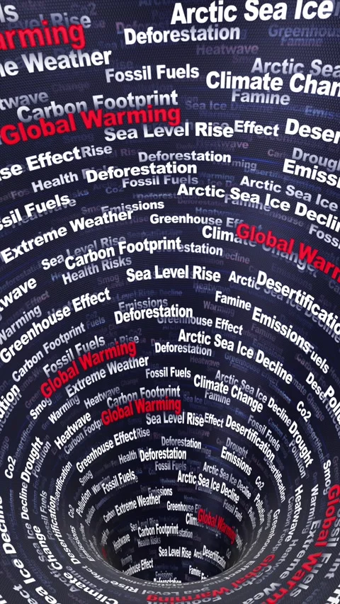 GLOBAL WARMING Keywords Animation on Tunnel Walls, Background, Loop Stock Footage 345040349