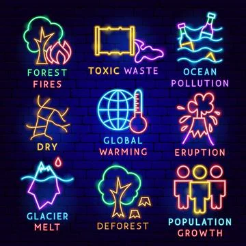 Global Warming Label Set Stock Illustration
