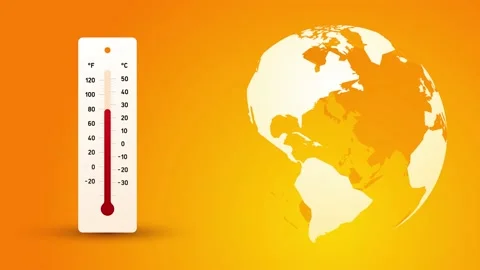 Global warming, rotating globe planet earth, rising temperature on thermomete Video stock 201773205