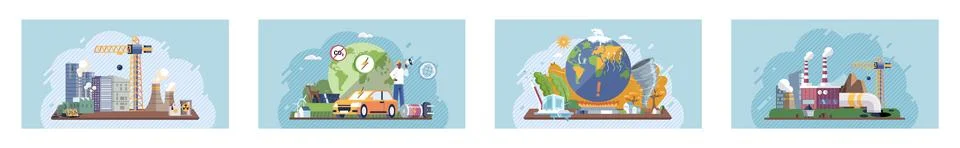 Global warming set. Climate change. Earth day. Eco activist. Ecological Illustrazione stock