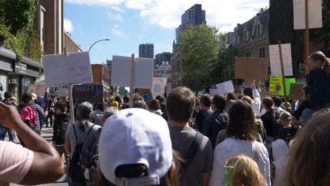 Global Warming Street Protest Large Crowd Marching Stock Footage 116915568