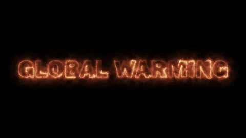 Global warming Text Animation fire effect on black background - Earth's Stock Footage 255101759