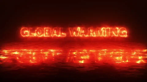 Global warming Text burning letters with reflection on the ground, Stock Footage 255103575