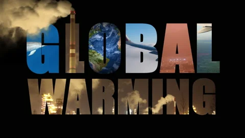 Global Warming text word letters on black background. Luma matte alpha channel. Stock Footage 136091816