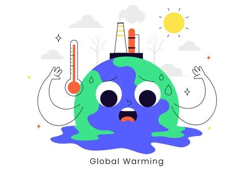Global Warming Vector Illustration Featuring a Melting or Burning Planet Ea.. Illustrazione stock