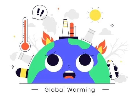 Global Warming Vector Illustration Featuring a Melting or Burning Planet Ea.. Stock Illustration