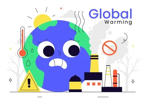 Global Warming Vector Illustration Featuring a Melting or Burning Planet Ea.. Stock Illustration
